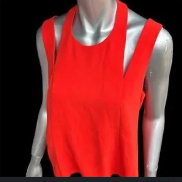 🎉Trina Turk Red/Orange Sleeveless Top w/ Halter Detail & 2 Button Closure Sz8 - Picture 1 of 14